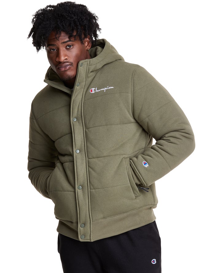 Champion Reverse Weave Puffer - Miesten Oliivinvihreä Takki - Suomi 1726895-IL